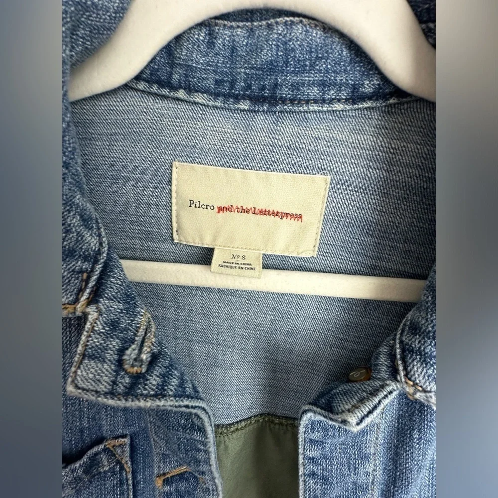 Anthropologie Pilcro Denim Military Jean Jacket Sz Small‎ Utility Green